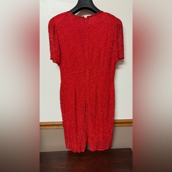 Oleg Cassini Vintage Radiant Red Sequin Midi Dress Size 12 - Picture 7 of 9